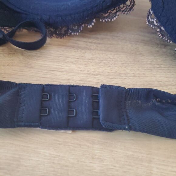 Victoria Secret Demi Padded Bra 34B ID# 36007072 Navy Pink Lace Bows Push Up - Picture 10 of 11